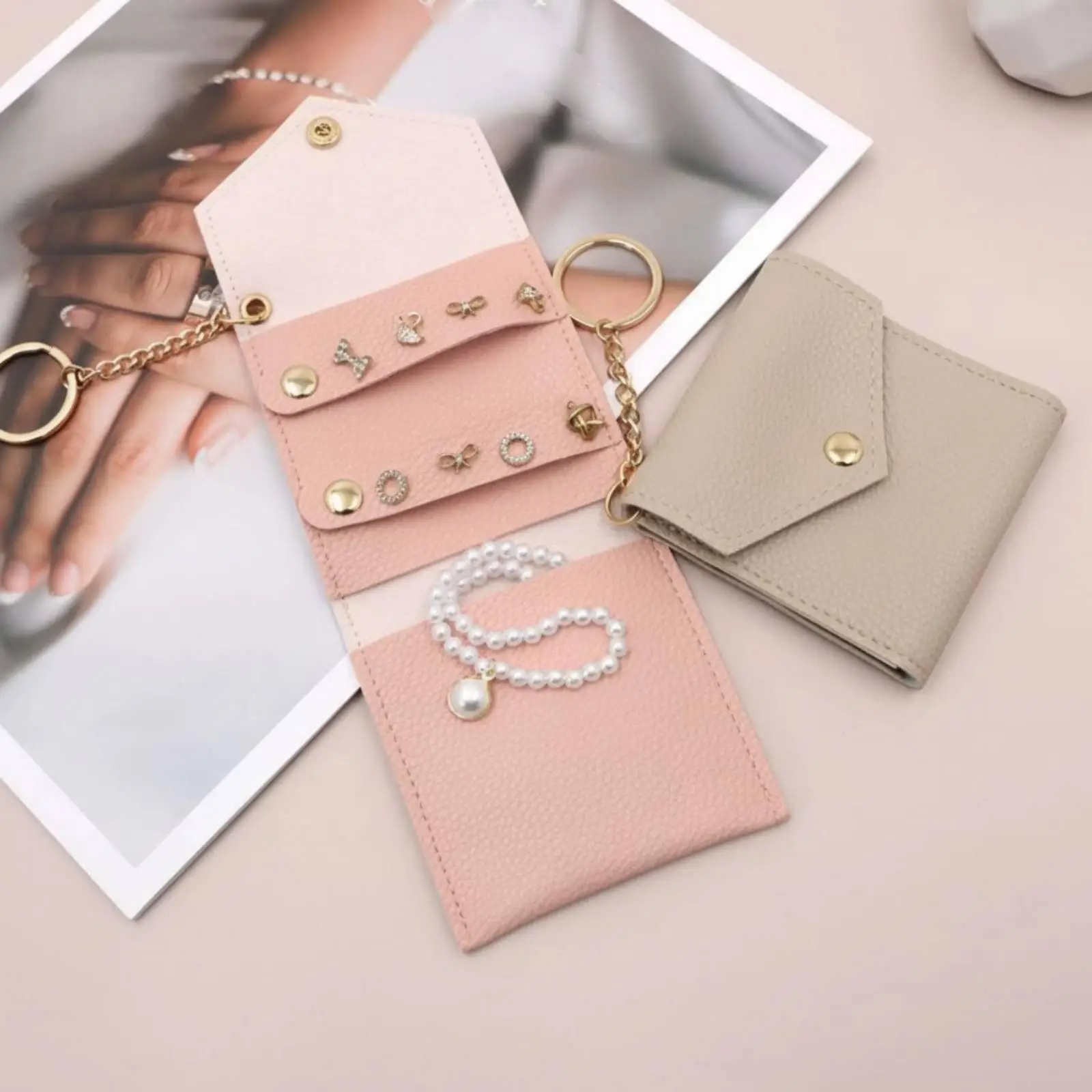 Foldable Jewelry Pouch Jewelry Case Mini Organizer Storage Box for Women Earrings Necklace Travel