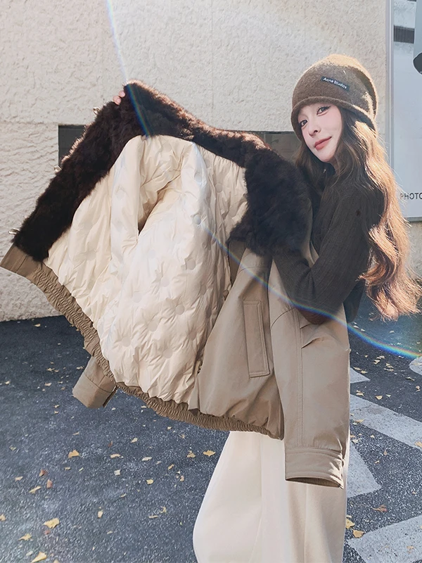 캐주얼 슬레 여성용 파카 재킷 2025년 겨울 신상 따뜻한 대형 퍼 칼라 코트 버튼 클로저