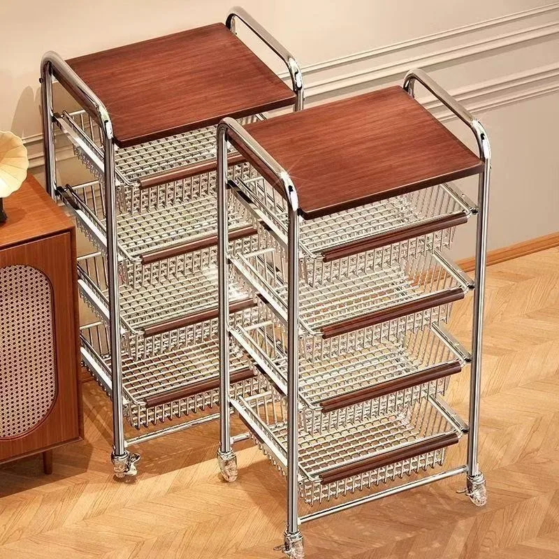

Medieval trolley living room snack rack floor removable kitchen fruit and vegetable rack multi-layer household storage cabinet