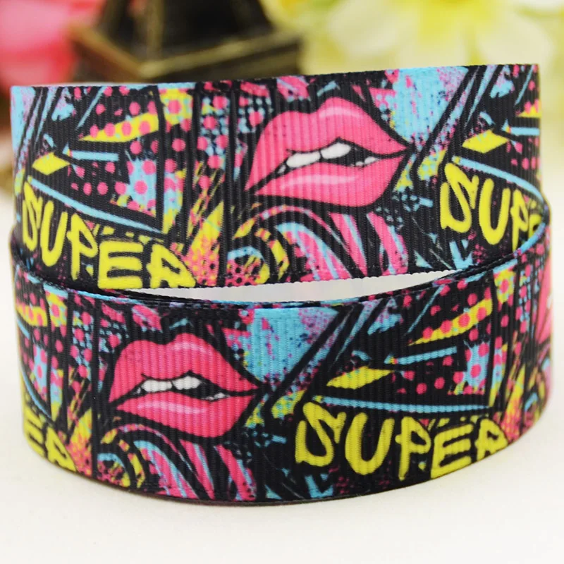 22mm 25mm 38mm 75mm lip print Cartoon printed Grosgrain Ribbon party decoration 10 Yards