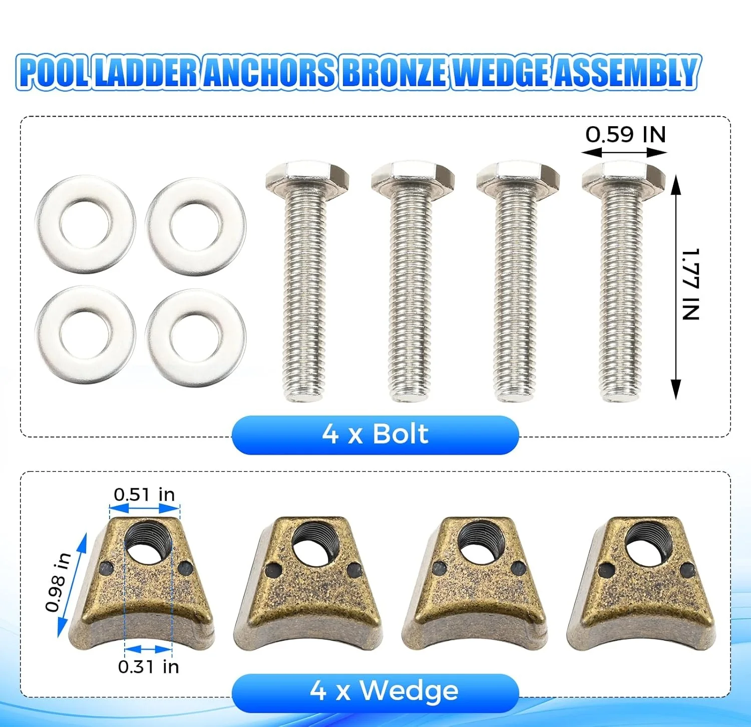 4 Pcs Pool Ladder Anchors Bronze Wedge Assembly PW-4C Compatible with Perma Cast 3