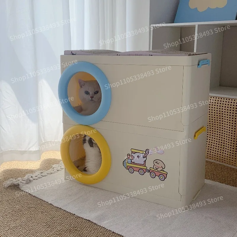 For Double-layer Cat Litter, Semi-closed, Safe Cat House, Plastic Cat Scratching Board Integrated Storage Box
