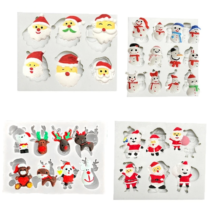 

New 4pcs Santa Elk Snowmans Silicone Mold Fondant Mold DIY Christmas Ornaments Mold