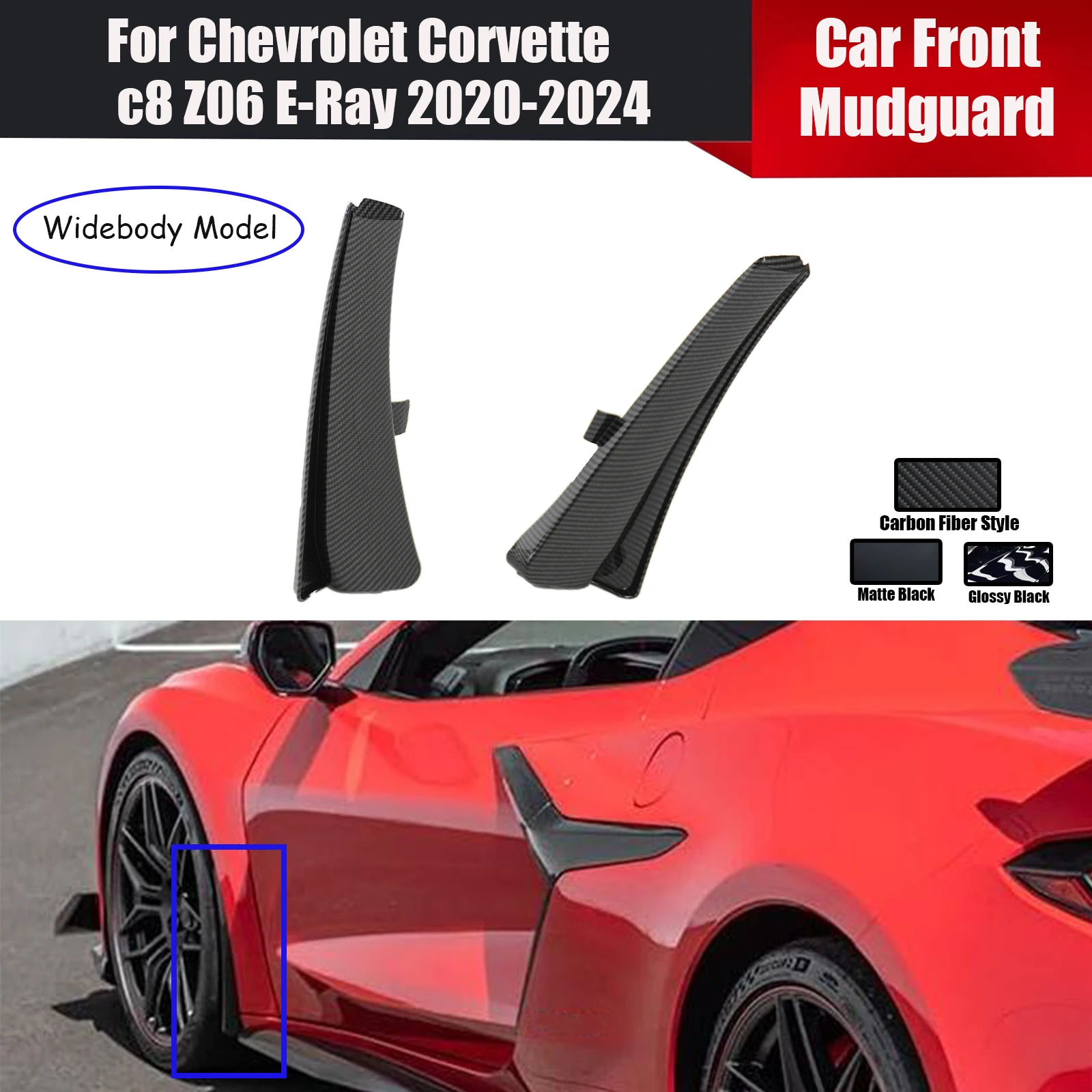Image of Auto-Kotflügel vorne für Chevrolet Corvette C8 Z06 E-Ray 2020–2024, Widebody-Modell XL, verlängerte Klappenschutz, glänzend schwarzes Body Kit