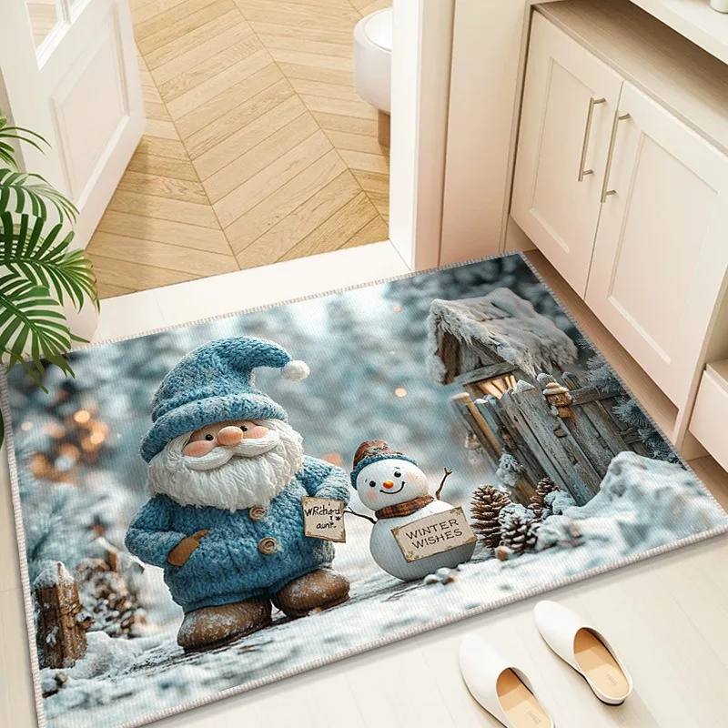 Badezimmermatte mit Weihnachts-Schneemann-Muster, saugfähige Fußmatte, schmutzabweisende Bodenmatte, Innenteppich für den Eingangsbereich des Badezimmers