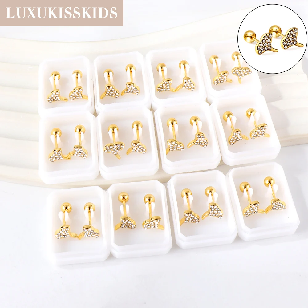 

LUXUKISSKIDS Woman's Rhinestone Stud Earrings Fan Shape Vintage Gold Plated 12pairs/Lots Wholesale Screw Pack Ears Clips Jewelry