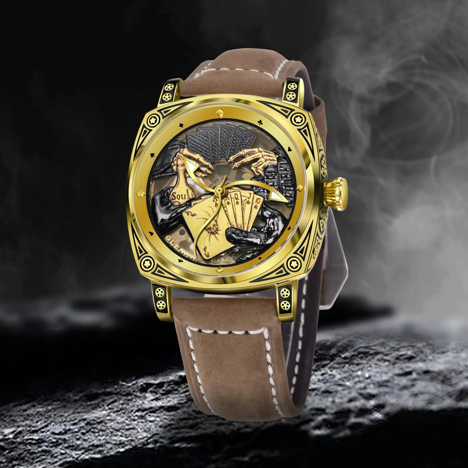 Glenaw Poker Series Top Brand Luxury Fashion Personalized Fully Automatic Mechanical Gold Watch Men's Waterproof Watch