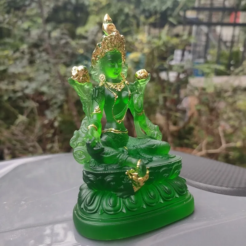 Green Tara Bodhisattva Water Crystal Tantric Tibetan Buddhist Statue, Buddha Mother of Salvation, Guanyin Resin Ornament, Craft