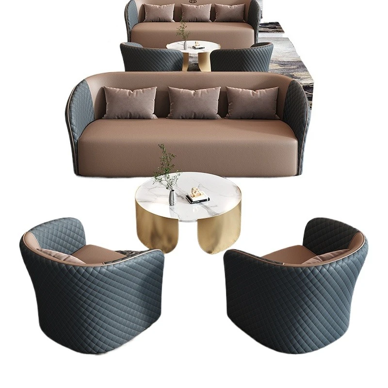 โต๊ะเจรจาธุรกิจสำนักงานขายสไตล์โมเดิร์นหรูหราเบาๆ พร้อมเก้าอี้ 4 ตัว โต๊ะกลมเล็ก โต๊ะและเก้าอี้สำหรับการเจรจา