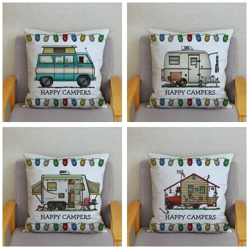 45x45cm Happy Campers Owl camper stampa federa morbida poliestere divano seggiolino auto/fodera per cuscino posteriore per decorazioni per la casa