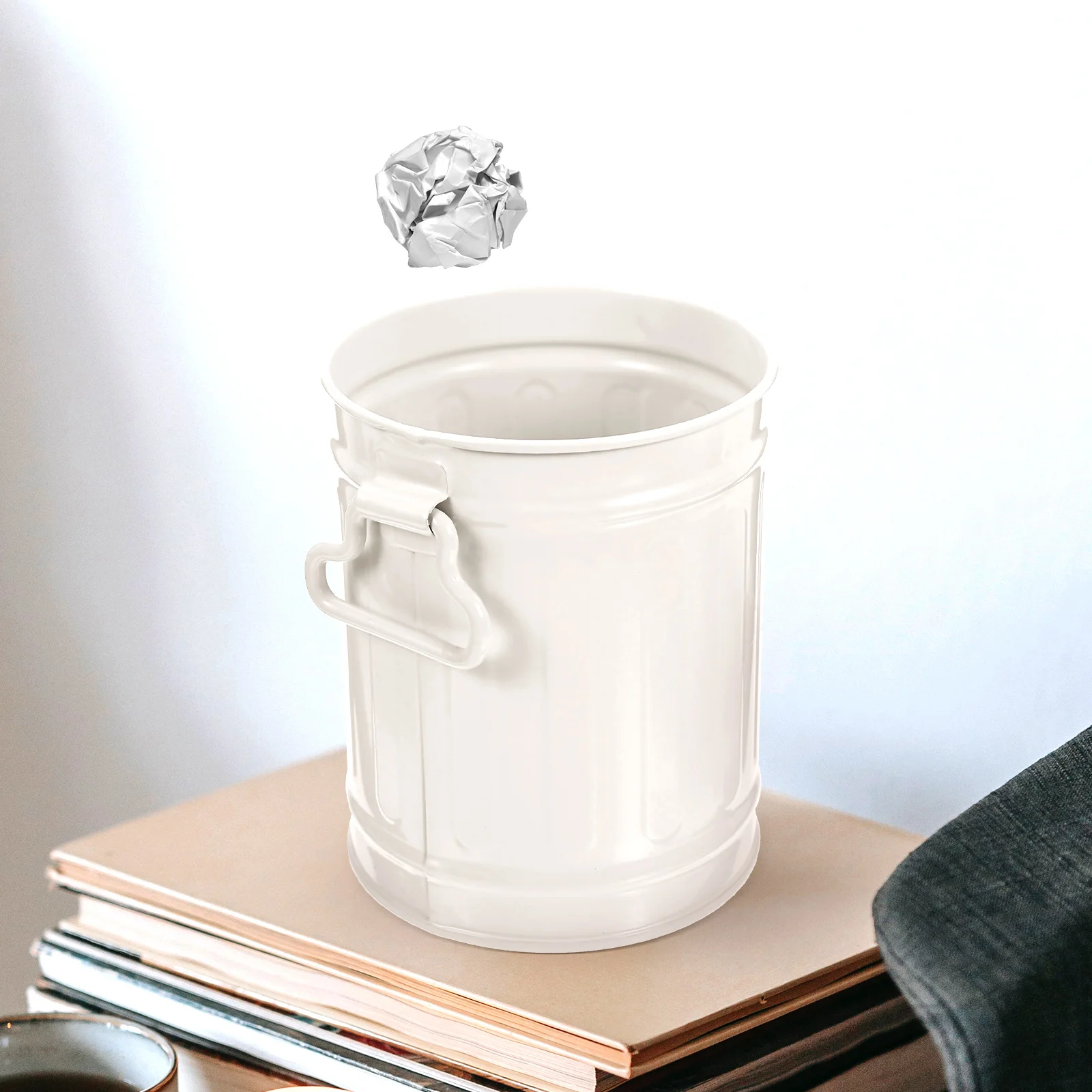 

1pc Large Capacity Iron Trash Can Brush Pot Garbage Container For Home Office Bedroom Desktop Storage Holder Pen Pencil Makeup