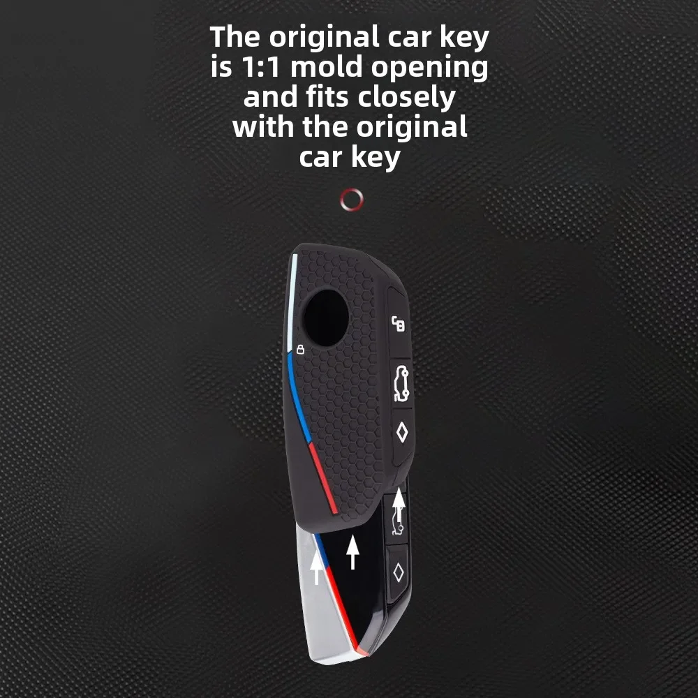 ​Signal-Friendly Silicone Key Cover for BMW X7 7 Series, Honeycomb Anti-Slip Design with M Stripe, for G70 G60 IX1 Models