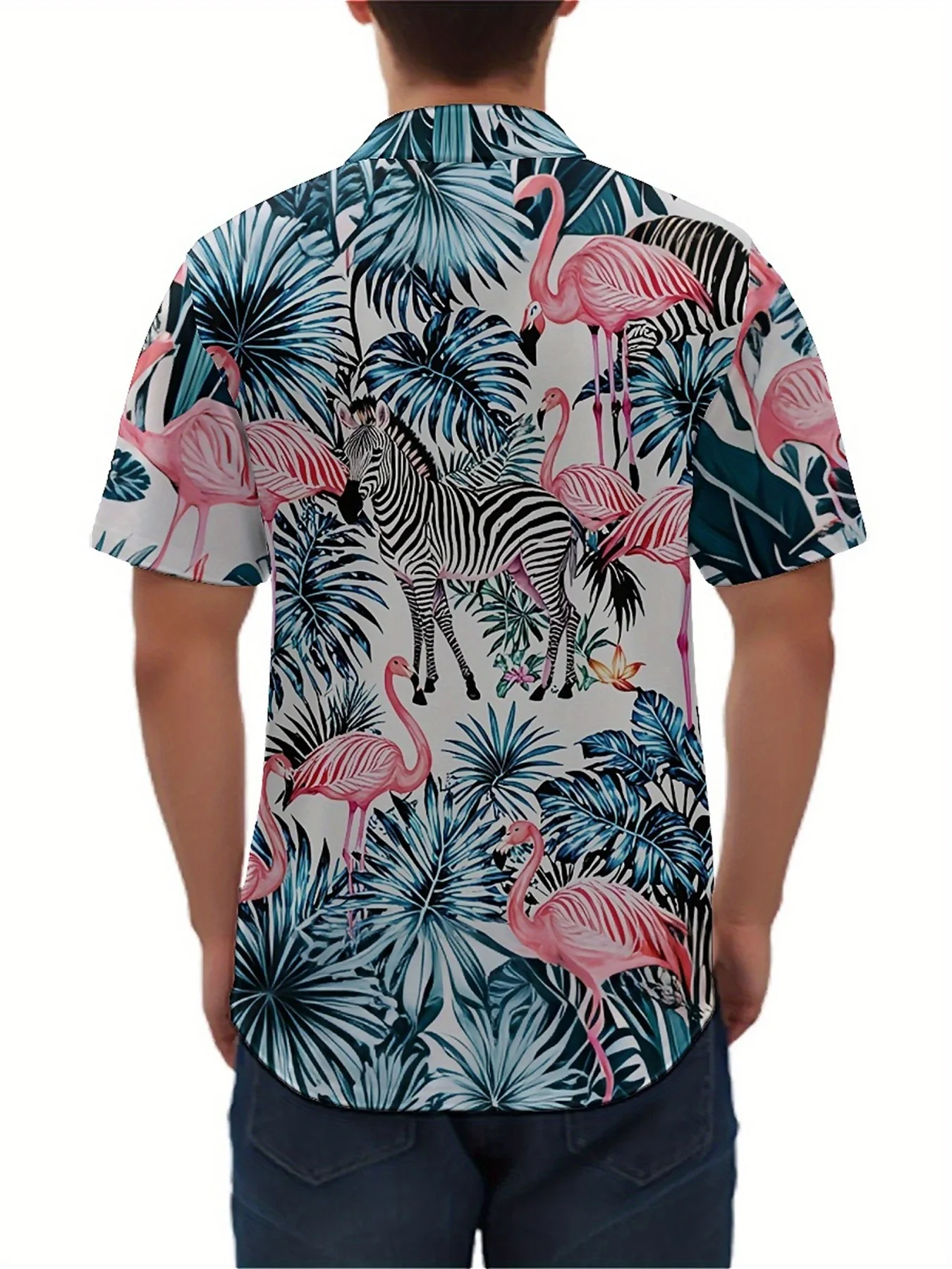 Men's Large Size Hawaiian Shirt - Zebra and Flamingo Pattern, Colorful Aloha Shirt, Casual ,Ideal Gift for Family and Friends