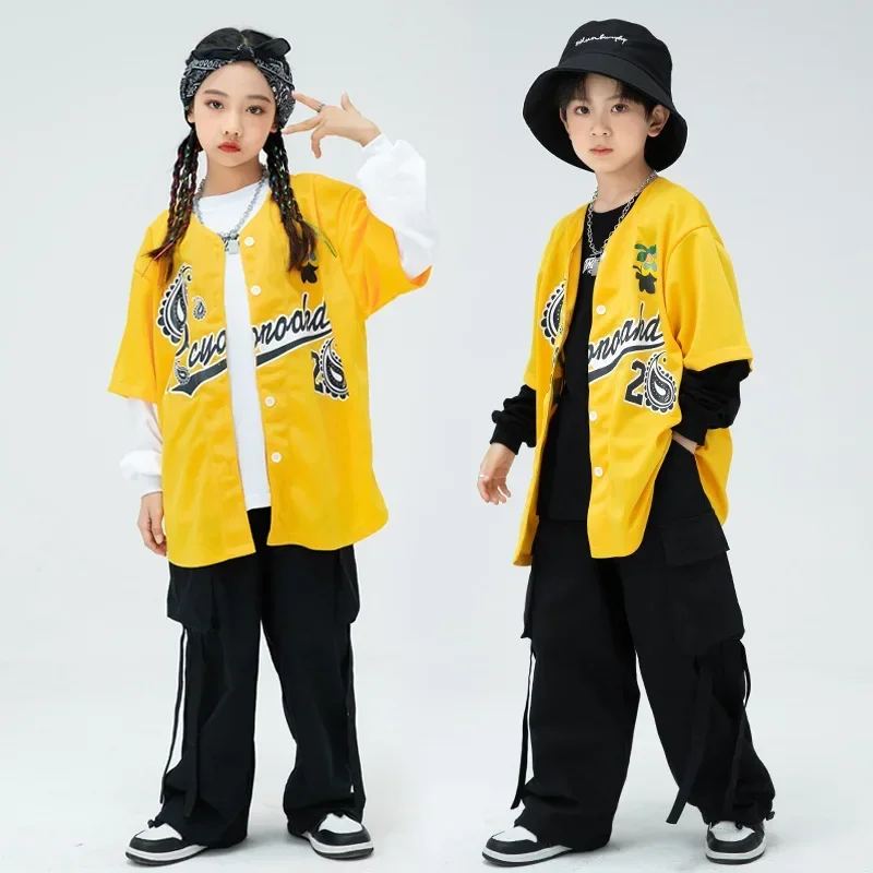 Boys Girls Streetwear Fashion Hip Hop Jazz Dance Clothing Shirt Cargo Pants T-shirt Sets Children Sport Tracksuits Kids