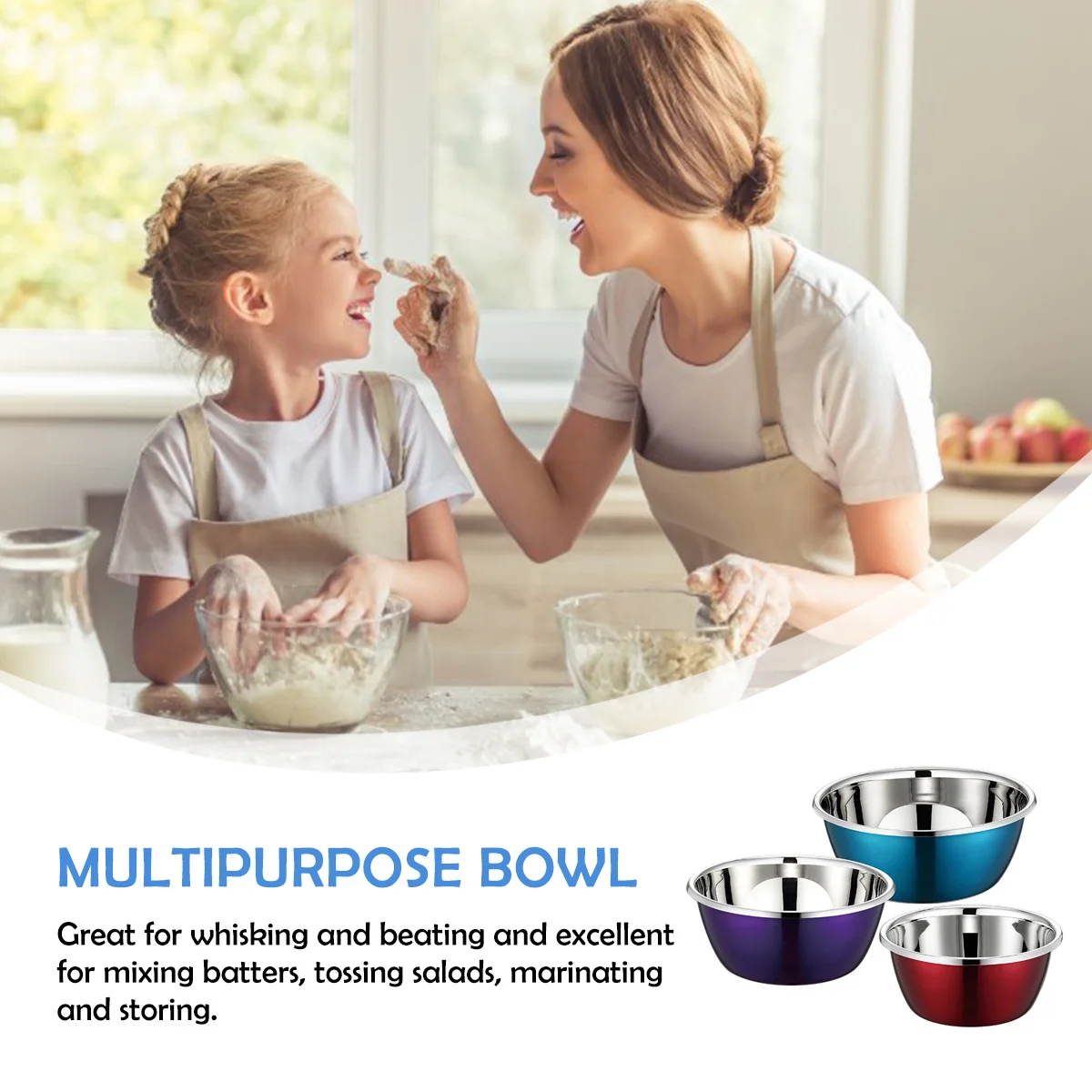 

3pcs Mixing Bowls Stainless Steel Kitchen Food Storage Vegetable Baking Nesting Bowl Set Thickened Container For