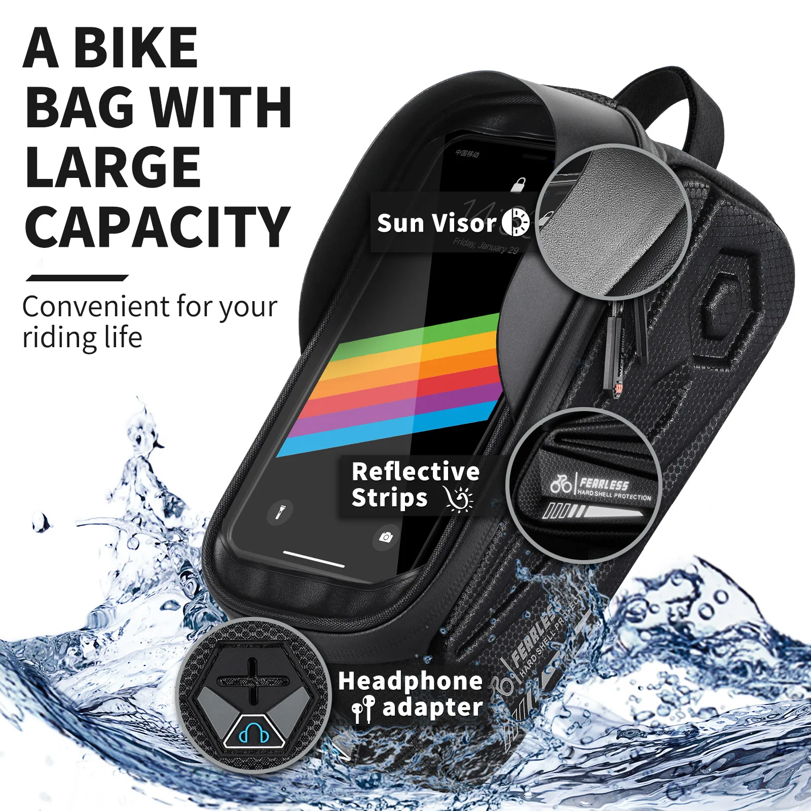 WEST BIKING Bike Bag Bicycle Front Cell Phone holder Touch Screen Cycling Bag Top Front Tube Frame MTB Road Bike Bag