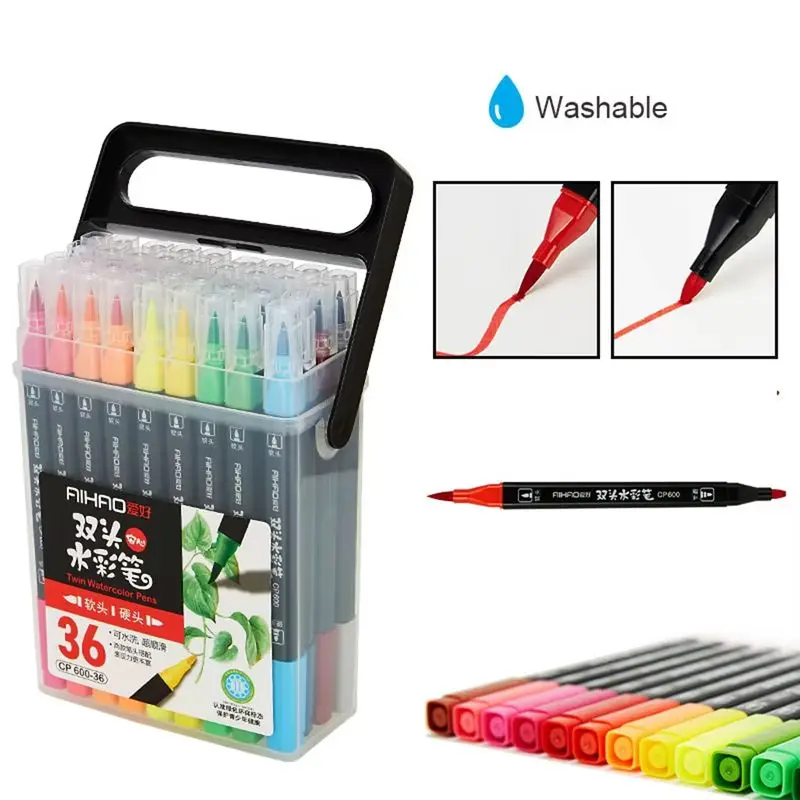 12/18/24pcs Colors Kids Markers Art Dual Tip Brush Pens Sketch Watercolor Brush Pen Drawing Painting Marker Pens Back To School