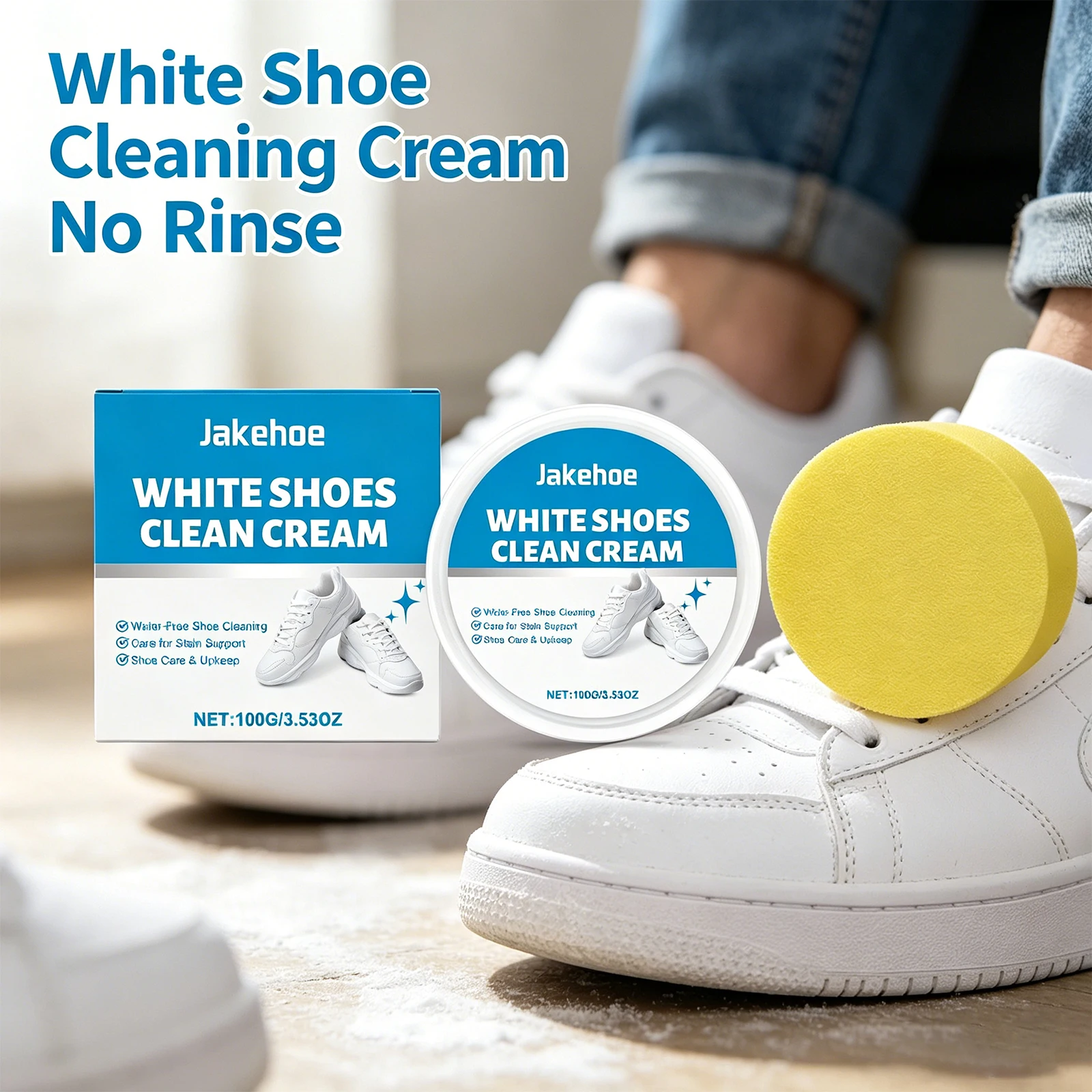 Jakehoe White Shoe Cleaning Cream No Rinse Stain Remover Yellowing Refreshed Polish Brightening Ointment Shoes Cleaning Tool Kit