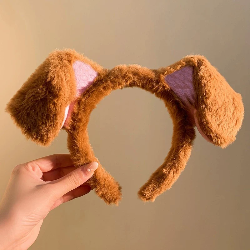 Fascia per capelli con orecchie di cane carino peluche autunno inverno soffici cerchi per capelli caldi copricapo accessori per capelli per donne ragazze trucco fascia per capelli