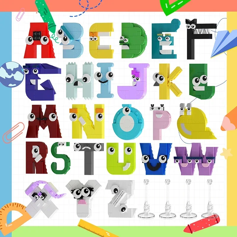 Moc Alphabet Building Blocks Set  26 Style English Lowercase Letters Education Lore (A-Z) Bricks Toys for Children Birthday Gift