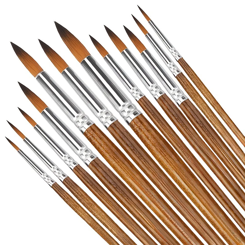 12Pcs Nylon Paint Brush Set, Durable Round Tip Brushes for Acrylic Watercolor Oil Gouache Body Painting
