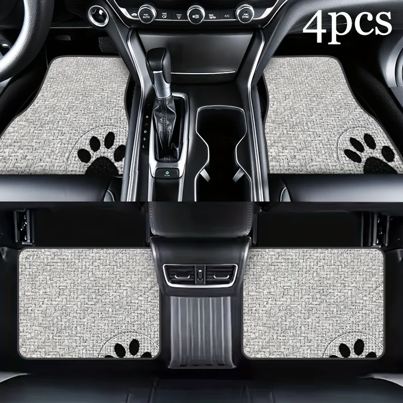 4pcs Japanese Animal Paw Print All-Weather Mats Compatible For, SUVs, Trucks - Soft Non-Slip Car Liners With Easy Clean Surface,