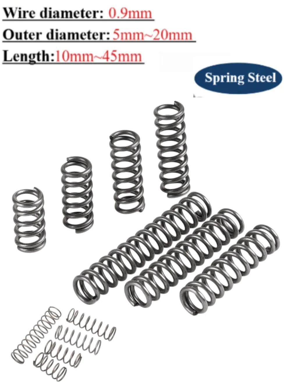 10Pcs/Lot 0.9mm Spring Steel Compression Spring OD 5-20mm Length 10-45mm Mechanical Pressure Return Spring For Equipment Repair
