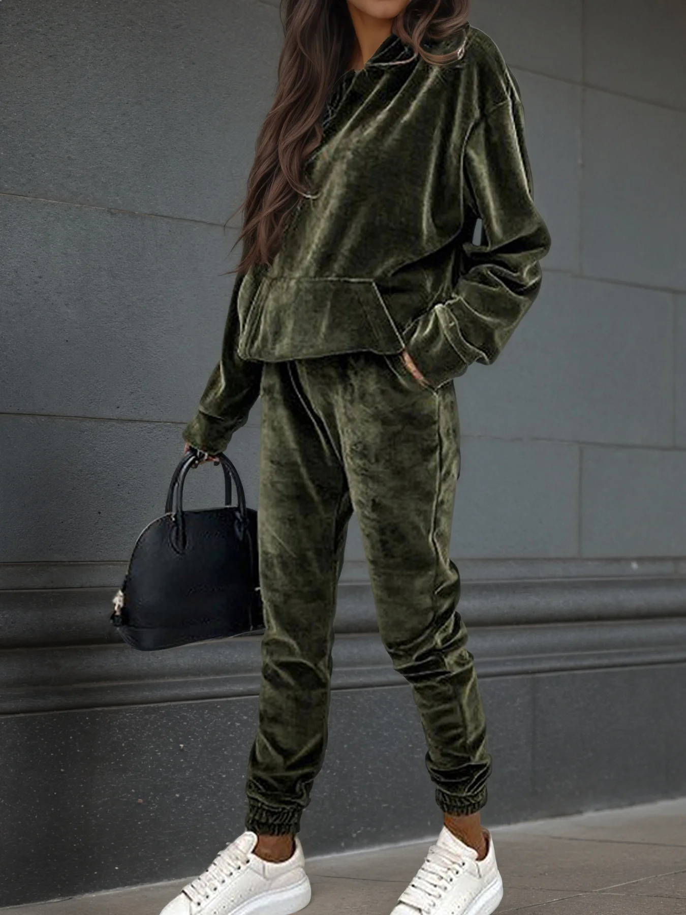 Herbst Winter Samt Trainingsanzug Set Elegante Weiche Tasche Pullover Top Weibliche Lose Sweatsuit Hosen Anzug Zwei Stück Set Outfits