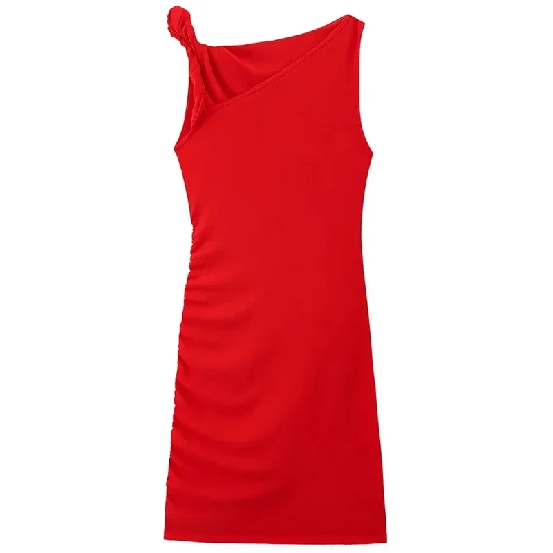 TRAF-vestido rojo sin mangas con volantes para mujer, Vestido corto sin mangas con Espalda descubierta, vestidos elegantes de fiesta de lujo, 2024 Min