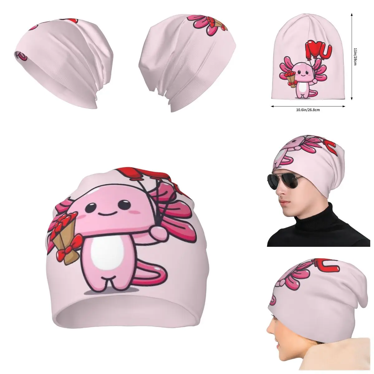 Pink Axolotls Knitted Hat For Men And Women, Gift Unisex winter Warm Brimless printing Urinal Hat