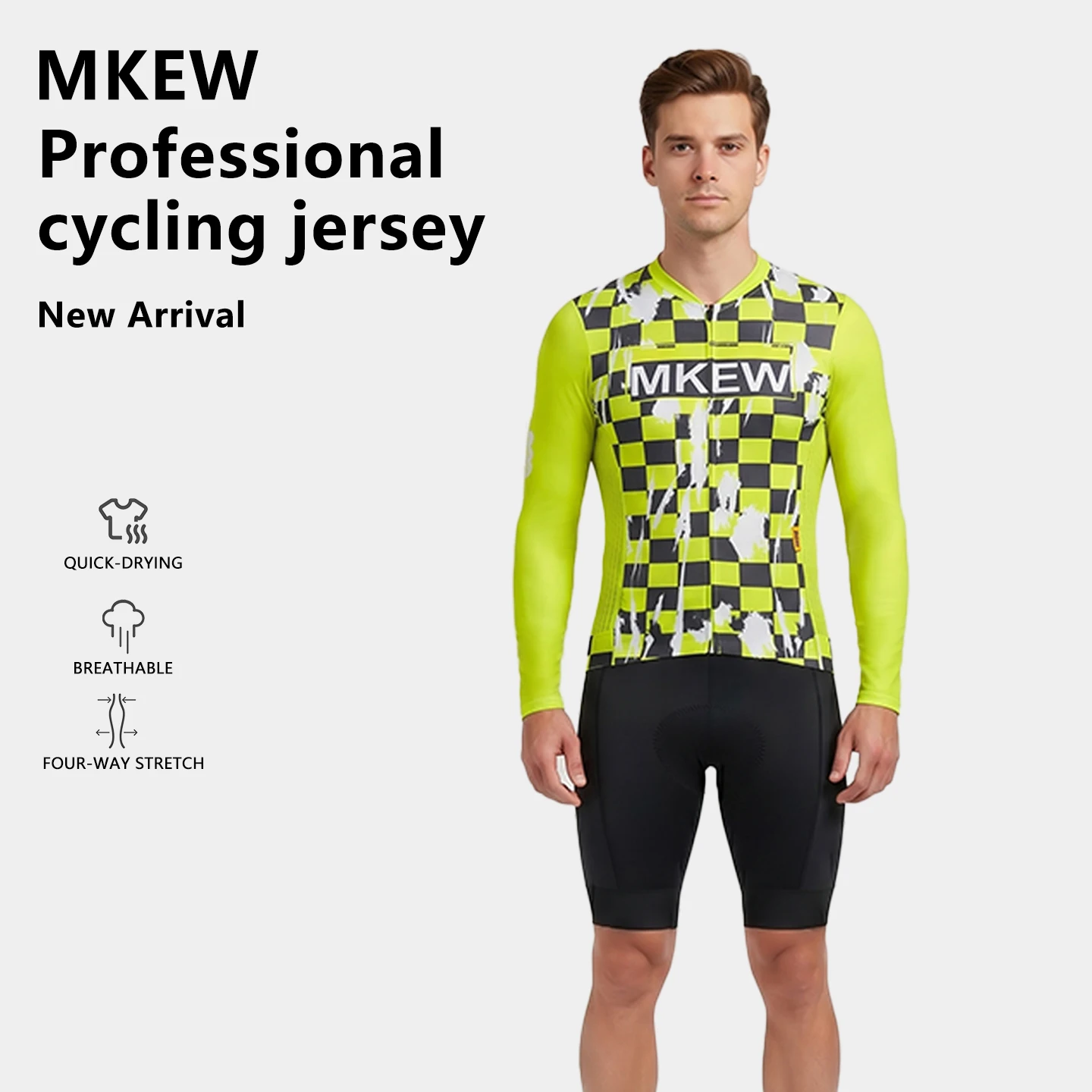 MKEW Men's Quick Dry Breathable Long Sleeve Cycling Jersey Lightweight Comfortable Summer Road Cycling Suit