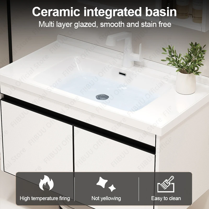 Mueble con espejo de tocador para baño minimalista moderno, mueble multifuncional integrado, lavabo artístico de cerámica, muebles de baño