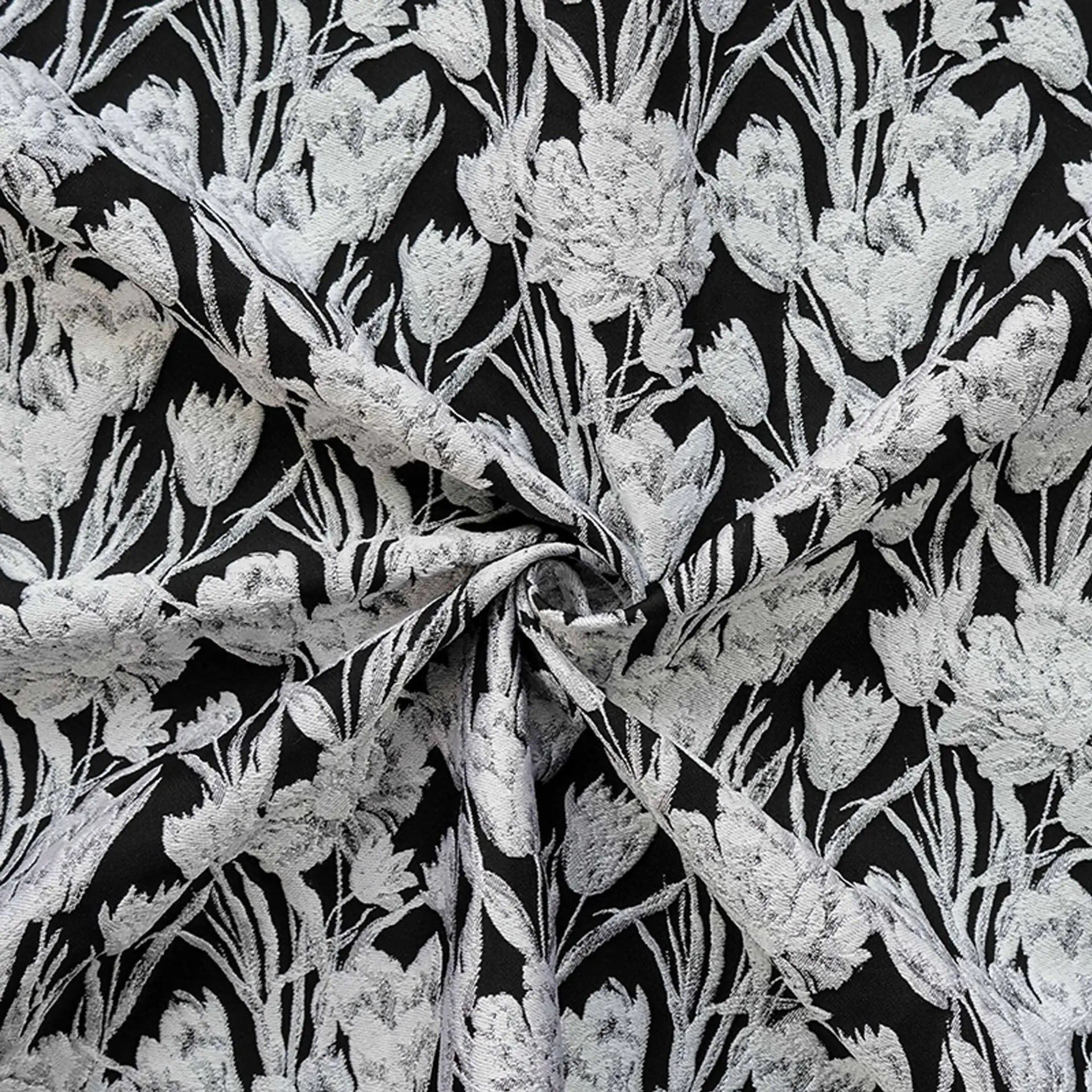 

3D Embossed Black White Floral Yarn Dyed Jacquard Fabric Elegant Formal Dress Vests Luggage Bag Decorative Sewing Fabric