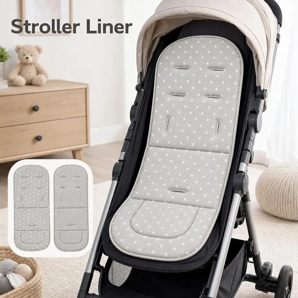 Universal Baby Stroller Liner Gray Breathable Linen Stroller Seat Pad Cushion with 10 Harness Slots Cooling Pram Liner Insert