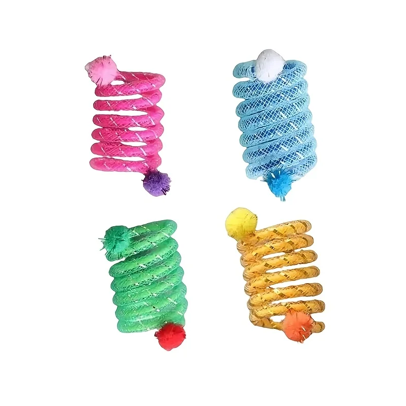 4 Pcs Cat Spring Toys Interactive Pet Toys for Cats Colorful Random Color Cat Teaser Toy Bite-resistant Kitten Toys