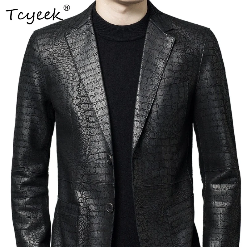 

Tcyeek Sheepskin Spring Autumn High End Trendy Black Suit Collar Men Genuine Leather Jacket Jaqueta De Couro Masculina 가죽자켓