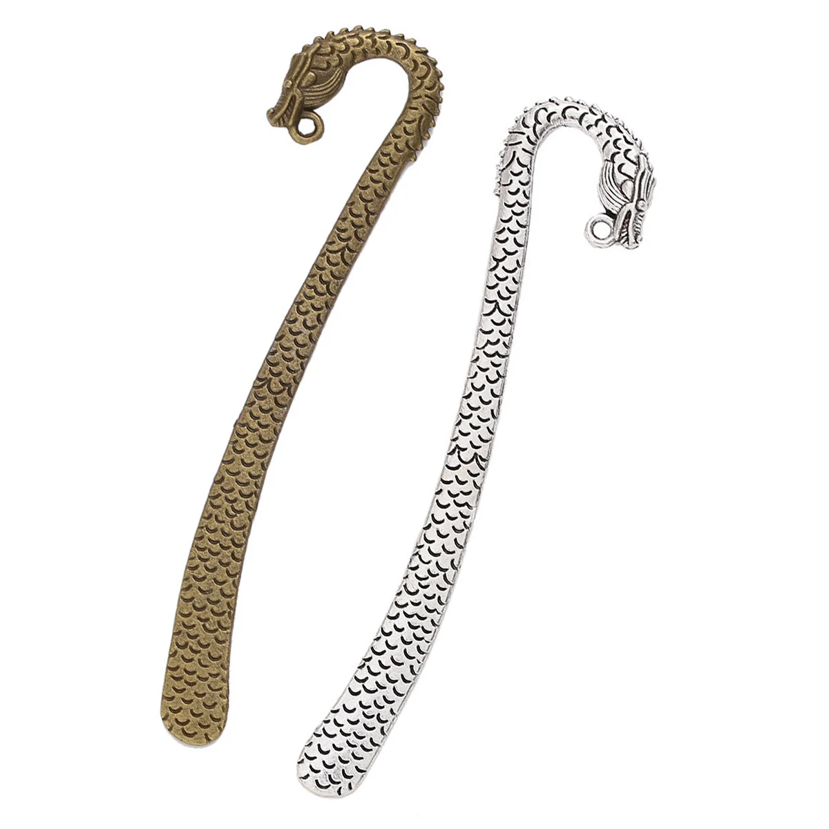 50Pcs Bookmarks Loop Dragon Animal Silver Bronze Tone Metal For Book Reading Jewelry DIY Accessories 121x26mm