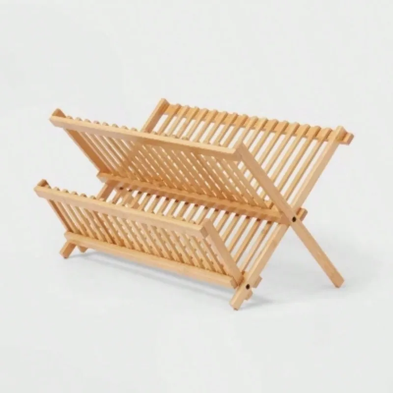 

Bamboo Drying Rack (Brown): Freestanding Lacquered Dish Drying Rack, Folds for Storage, 17.76 ft Depth