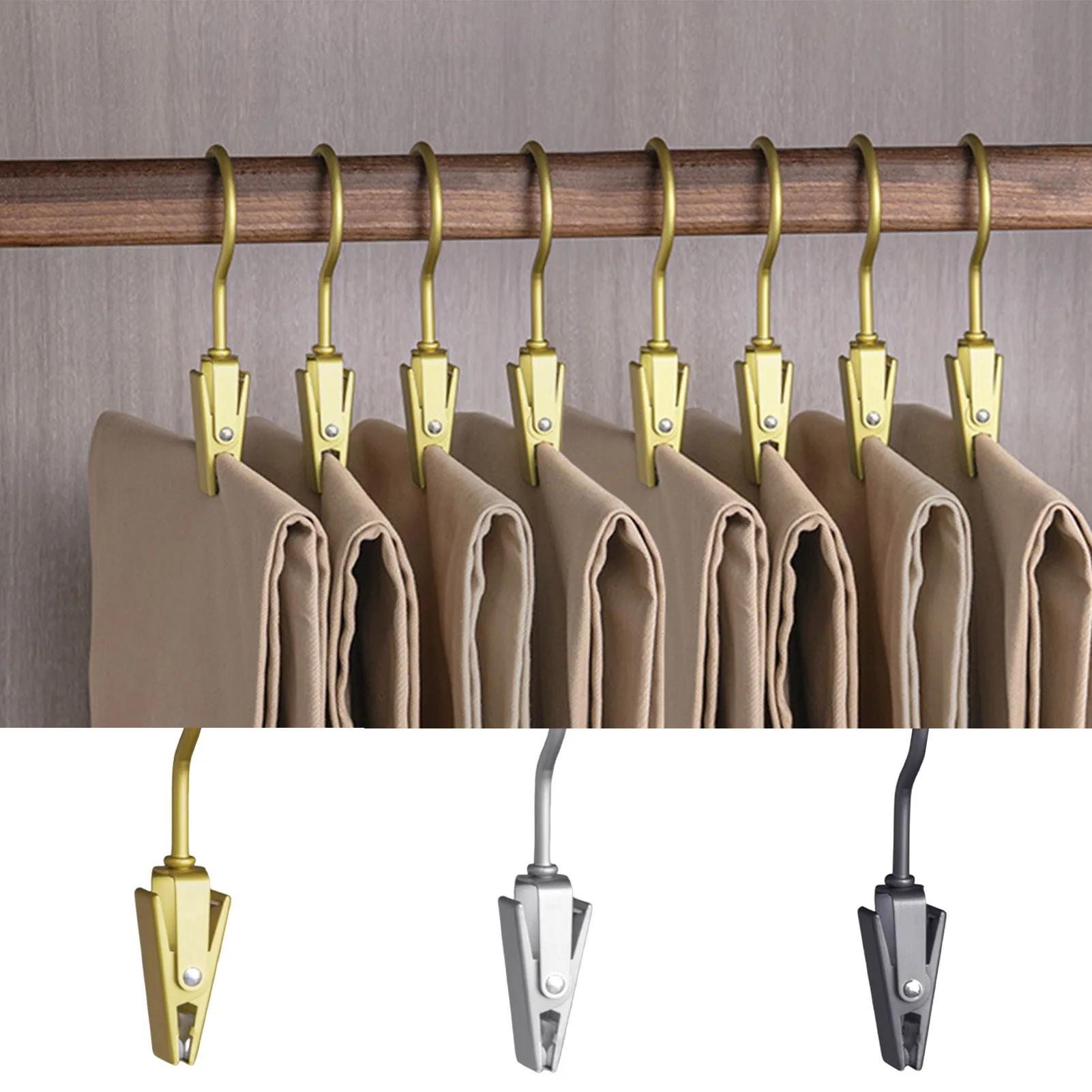 

1/5pcs Clothes Pegs Aluminum Alloy Washing Line Hang Pins Windproof Metal Clamps with Hooks for Pans Jeans Storage Space Saving