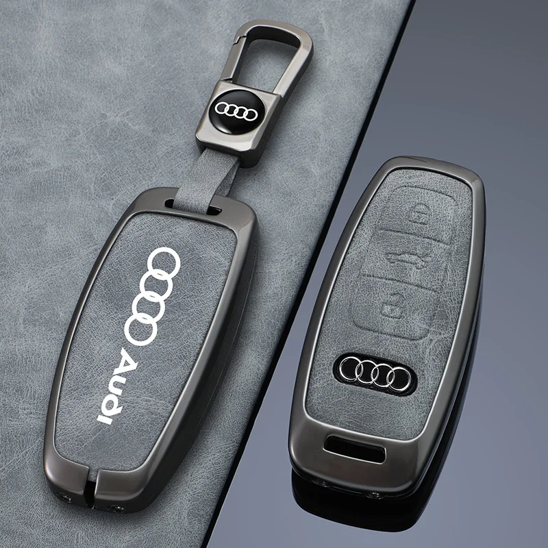 Zinc Alloy Car Key Cover Protection Case For Audi Q8 C8 A6 A7 A8 2018 2019 Auto Styling Keyring Holder Protection Accessories