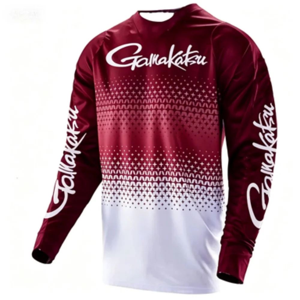 Gradient Pattern Long-Sleeve Top Outdoor Casual Sports Breathable Comfortable Men's Fishing Shirt Trendy Print
