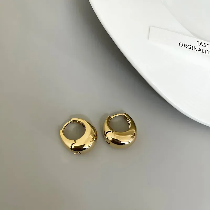 Silver Gold Color Simple Wide Huggies Gothic Hoop Earrings for Women European Unisex Piercing Rock Jewelry Ear Buckles