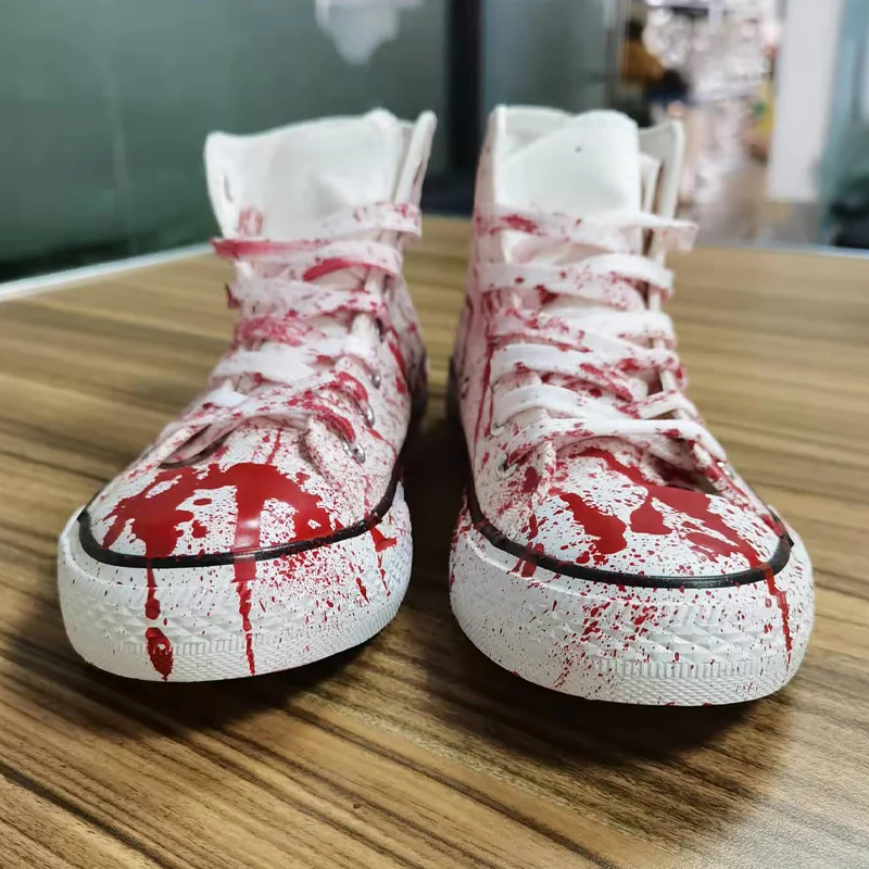 Unisex Males Graffiti Fake Blood-stained Canvas Sneakers High top Red stylish Vulcan Boots