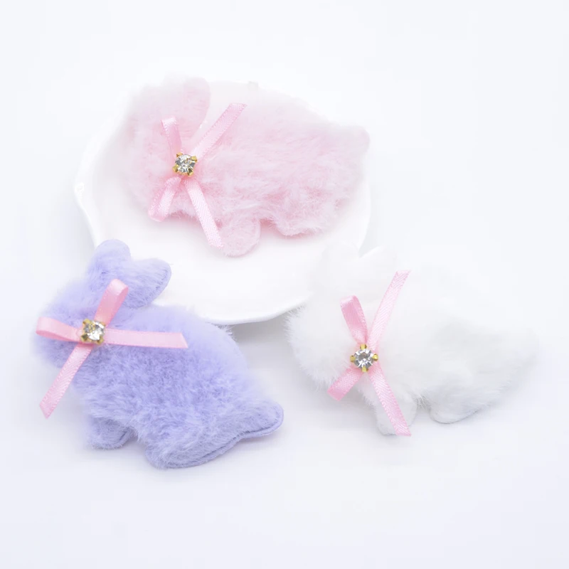 10Pcs Padded Plush Rabbit with Bow Appliques for DIY Clothes Hat Leggings Sewing Patches Headwear Hair Clips Decor Accessories