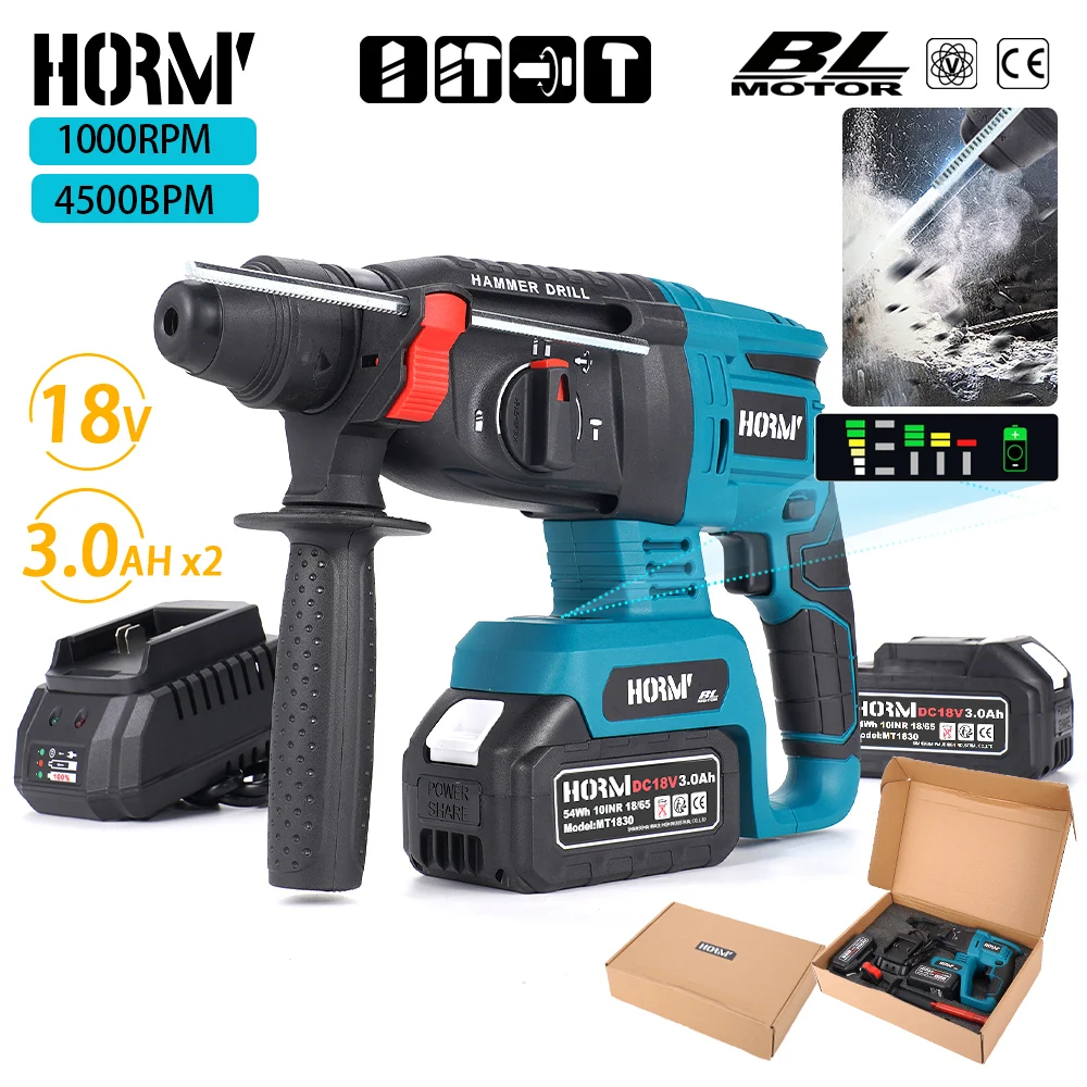 

Brushless Electric Impact Drill Rotary Hammer Cordless 4 Modes Multifunctional Hammer Drill Electric Pick For Makita 18V Battery