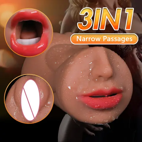 3 IN 1 Artificial Vagina for Men Masturbator Cup Deep Throat Real Oral Male Masturbation Blowjob Anal Clit Silicone Sex Toys 18+
