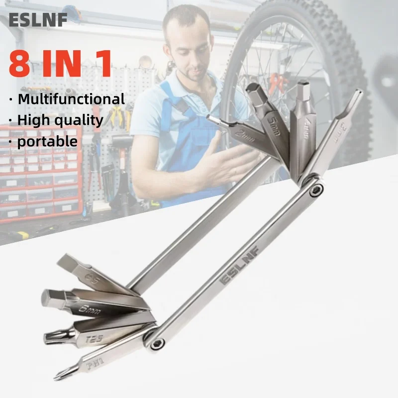 ESLNF 8-in-1-Fahrrad-Werkzeugset, tragbar, CR-V-Stahl, Fahrrad-Multifunktions-Reparatur-Set, Sechskantschlüssel, Fahrrad-Reparatur-Werkzeug-Sets
