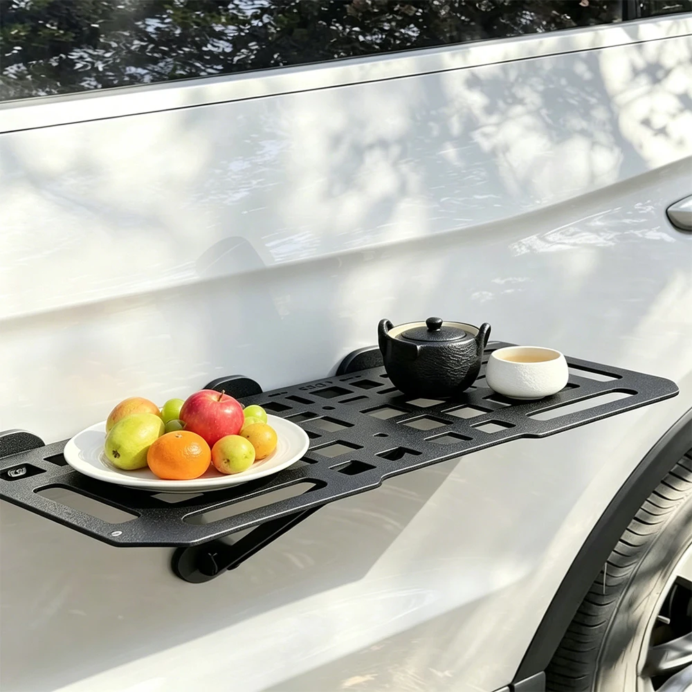 Heavy‑Duty Magnetic Foldable Car Side Table Metal Tray SUV Camping Picnic Overlanding Outdoor Vehicle Supply Gear