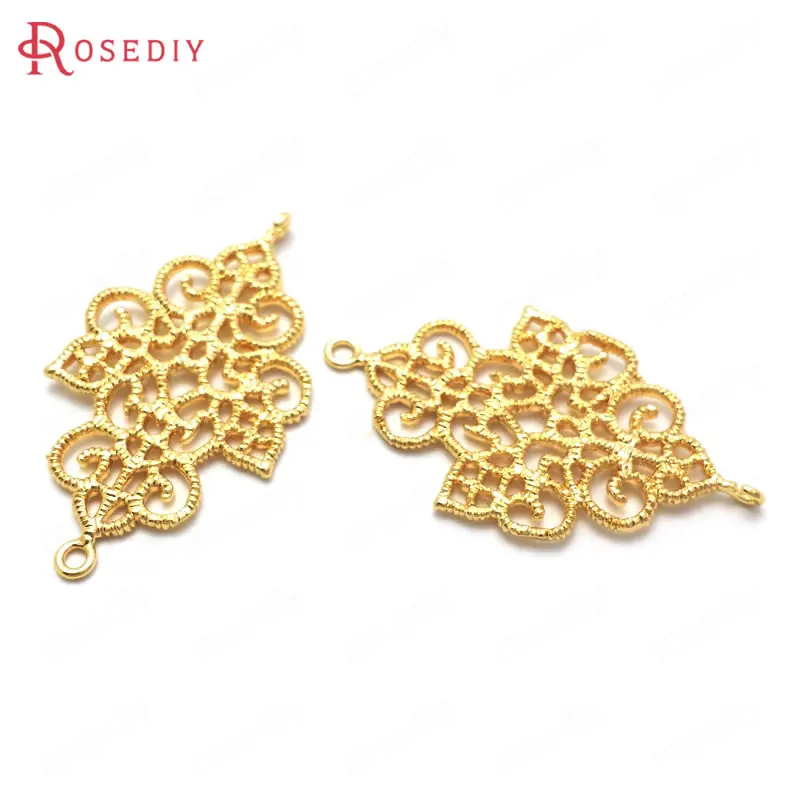 (C411)6 pieces  High Quality Gold Color Brass 2 Holes Earring Connect Charms Pendants Findings  Making Supplies