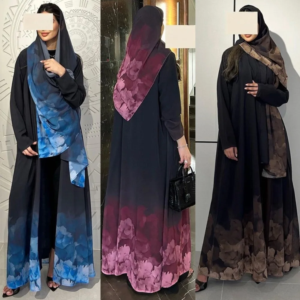 Abaya com lenço para mulheres muçulmanas, conjunto de 2 peças, cardigã casual, robe longo, festa kaftan, Ramadan modest caftan, Eid, Ramadan,